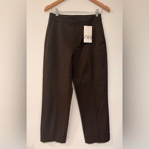 NEW Zara Women’s Dark Brown Cuffed Ankle Dress Pants BNWT